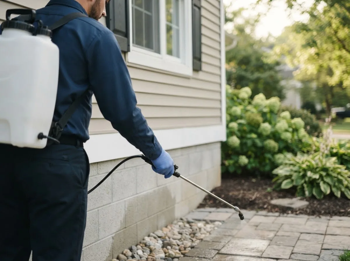 Pest control technician inspecting a home in Niotaze, KS